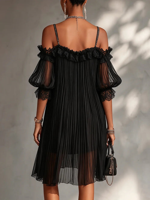 Luna | Vestido negro de gasa con encaje