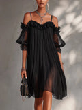 Luna | Vestido negro de gasa con encaje